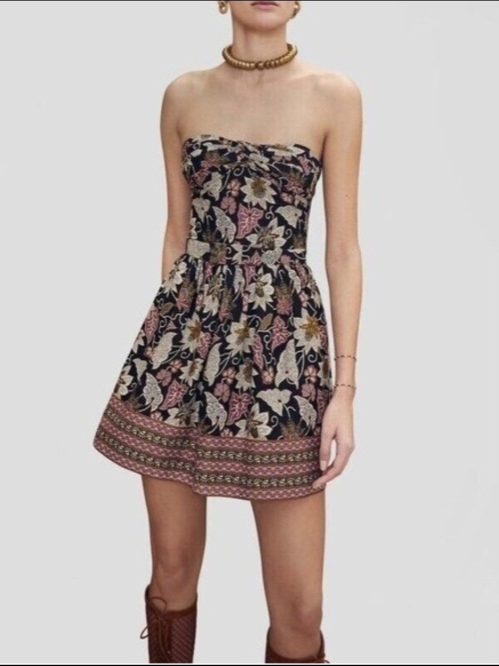 Alexis Strapless Malena Floral Mini Dress in Palm Batik, Small